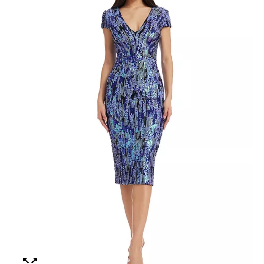 Dress the Population V-Neck Sequin Midi Dress in Purple and Lavender